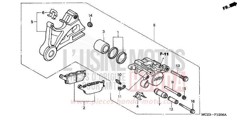 REAR BRAKE CALIPER for Hornet 900 MAT CALEDONITE BLUE METALLIC (PB347) from 2004